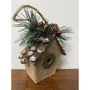 Enchanted Forest Birdhouse with Greenery Pinecone Berries Christmas Ornament